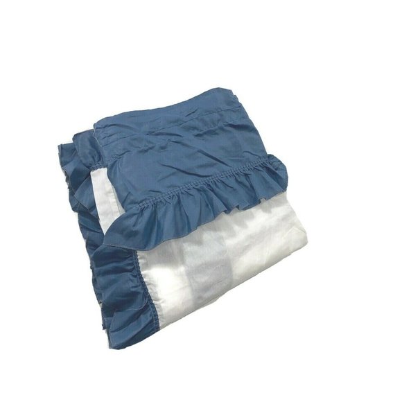 Vintage 60s 70s Blue White Ruffle Window Treatment Curtains Drapes Long Handmade - Picture 2 of 9